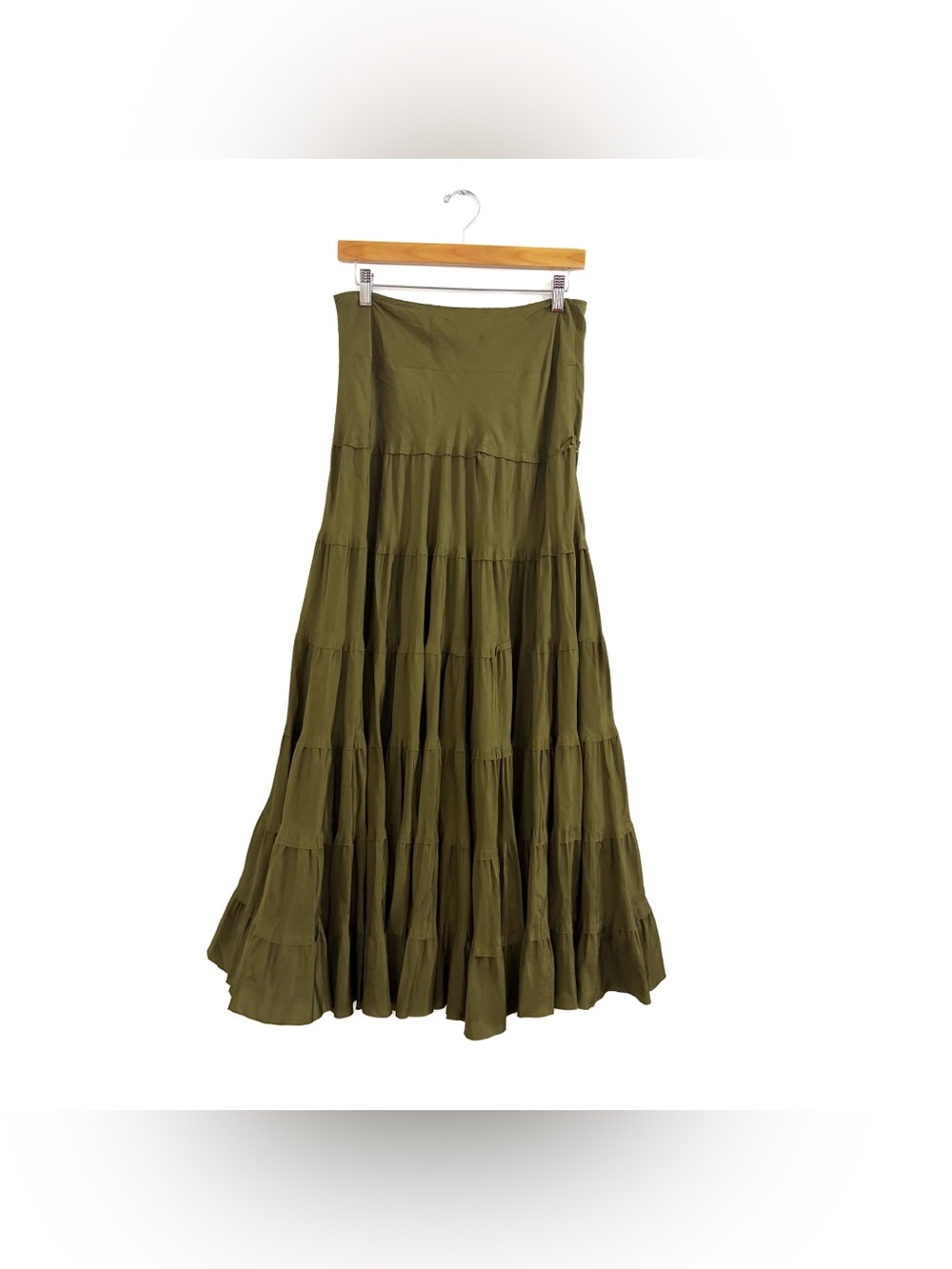 Anthropologie Fei Womens 2 Skirt 100% Silk Maxi Green Fairycore Boho Renaissance